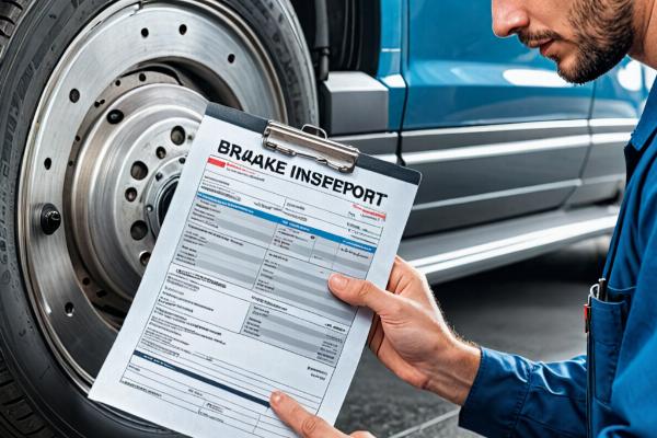 Technician showing brake inspection report to customer