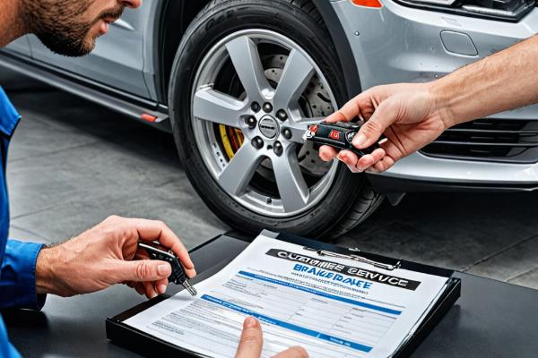 Customer receiving completed brake service documentation