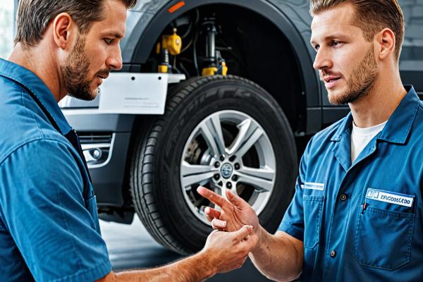 Technician consulting with customer about brake service